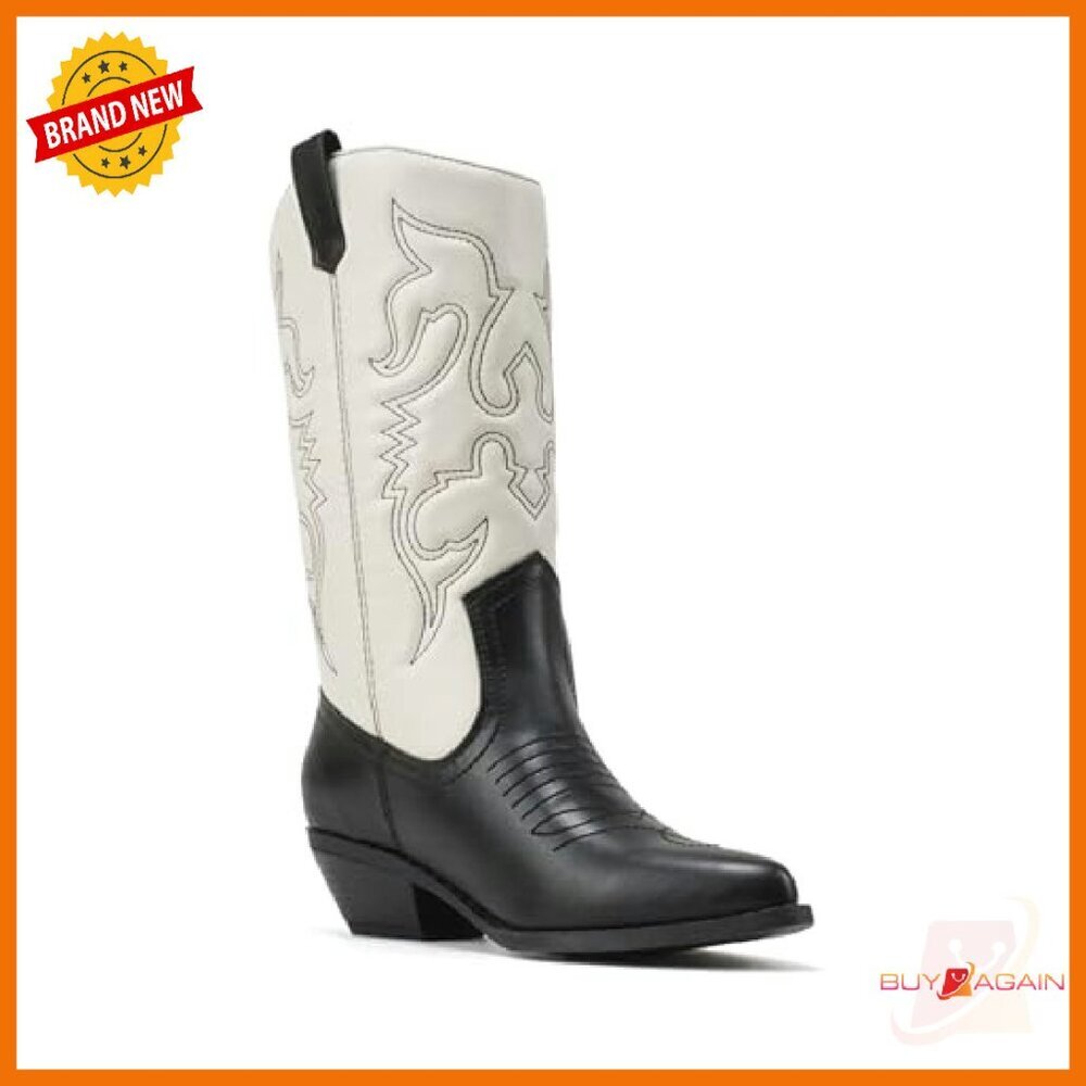 Women's Western Stitched Pointed Toe Low Heel Ankle Boots Slip On - Picture 5 of 6